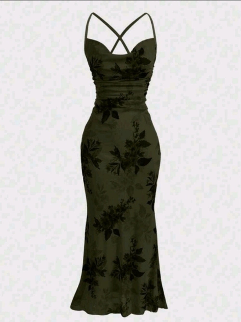 ROMWE Olive Green Floral Maxi Dress with Crisscross Straps
